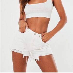 Missguided White High Waist Jean Short